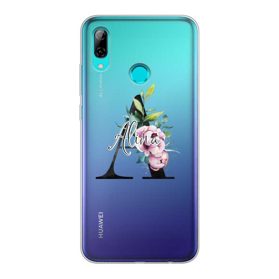 Personalisierte Handyhülle mit deiner Initiale (mit Blumen) - Huawei