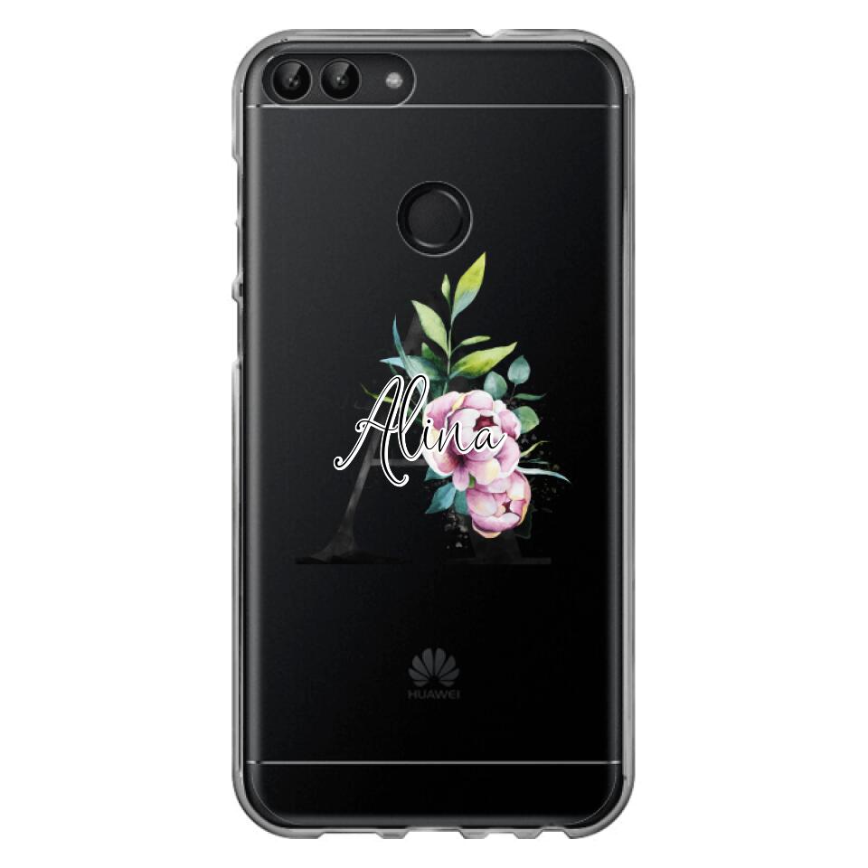 Personalisierte Handyhülle mit deiner Initiale (mit Blumen) - Huawei