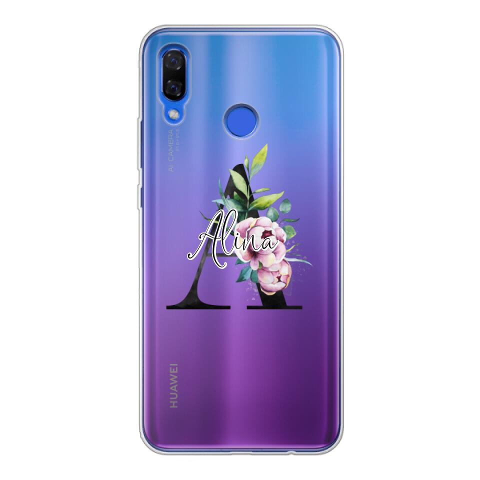 Personalisierte Handyhülle mit deiner Initiale (mit Blumen) - Huawei