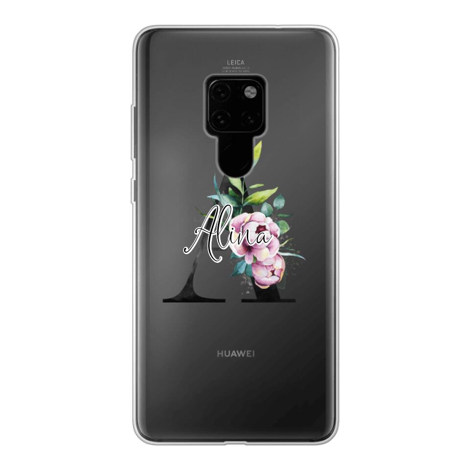 Personalisierte Handyhülle mit deiner Initiale (mit Blumen) - Huawei