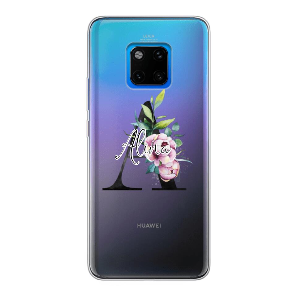 Personalisierte Handyhülle mit deiner Initiale (mit Blumen) - Huawei