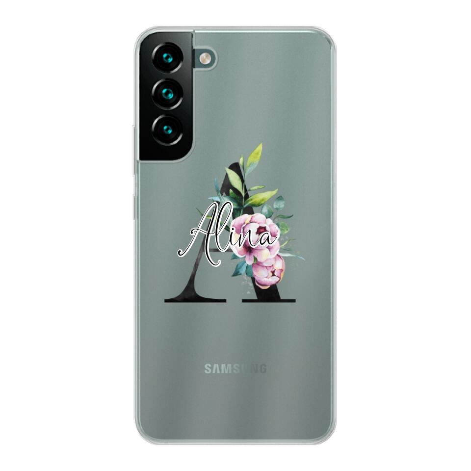 Personalisierte Handyhülle mit deiner Initiale (mit Blumen) - Samsung