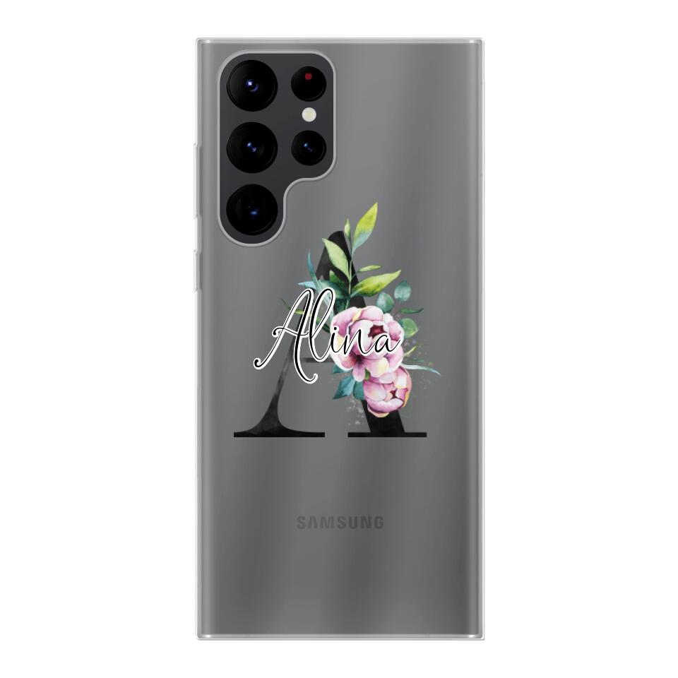 Personalisierte Handyhülle mit deiner Initiale (mit Blumen) - Samsung