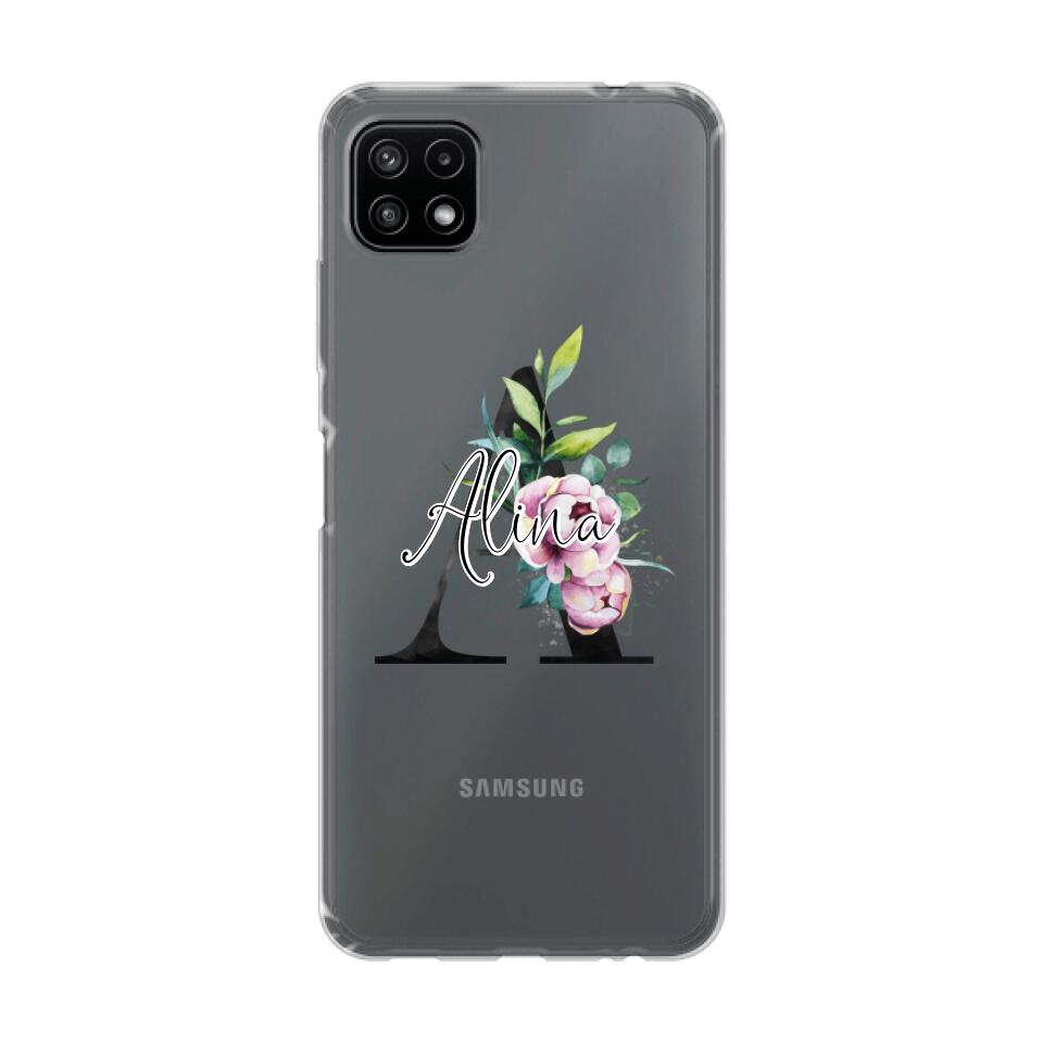 Personalisierte Handyhülle mit deiner Initiale (mit Blumen) - Samsung