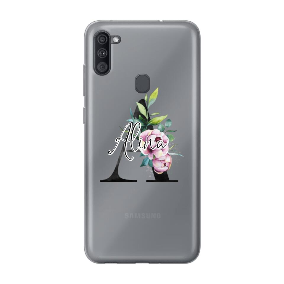 Personalisierte Handyhülle mit deiner Initiale (mit Blumen) - Samsung