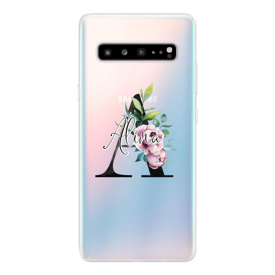 Personalisierte Handyhülle mit deiner Initiale (mit Blumen) - Samsung