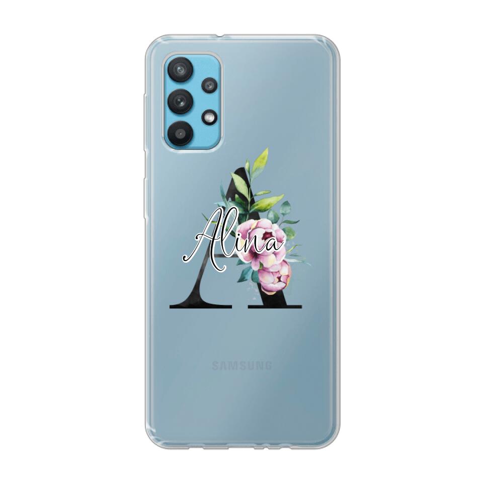 Personalisierte Handyhülle mit deiner Initiale (mit Blumen) - Samsung