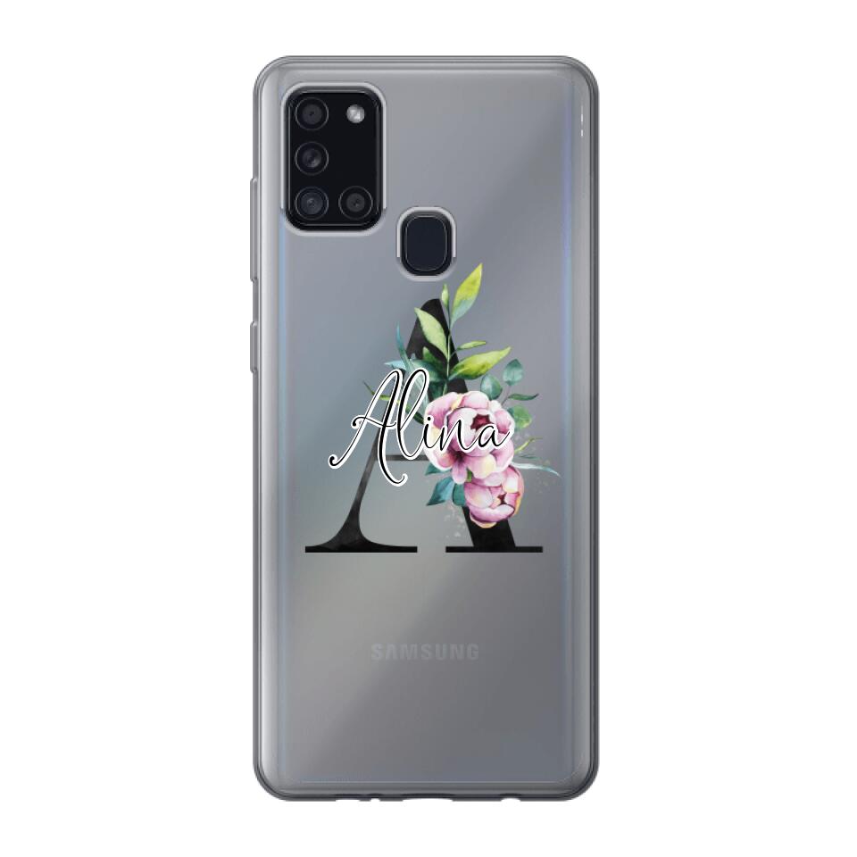 Personalisierte Handyhülle mit deiner Initiale (mit Blumen) - Samsung