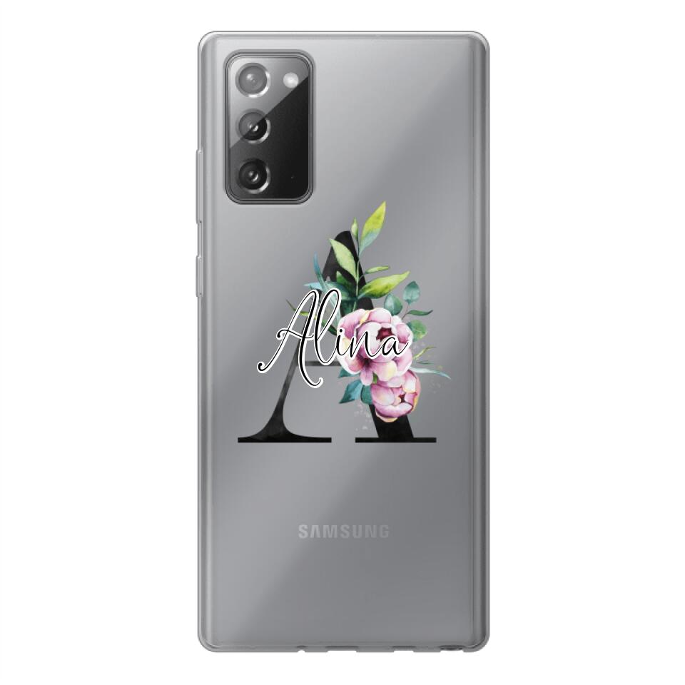 Personalisierte Handyhülle mit deiner Initiale (mit Blumen) - Samsung