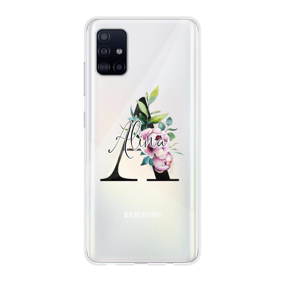 Personalisierte Handyhülle mit deiner Initiale (mit Blumen) - Samsung