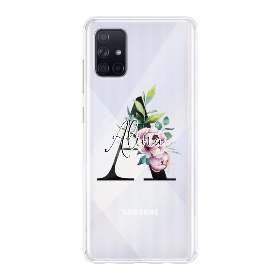 Personalisierte Handyhülle mit deiner Initiale (mit Blumen) - Samsung