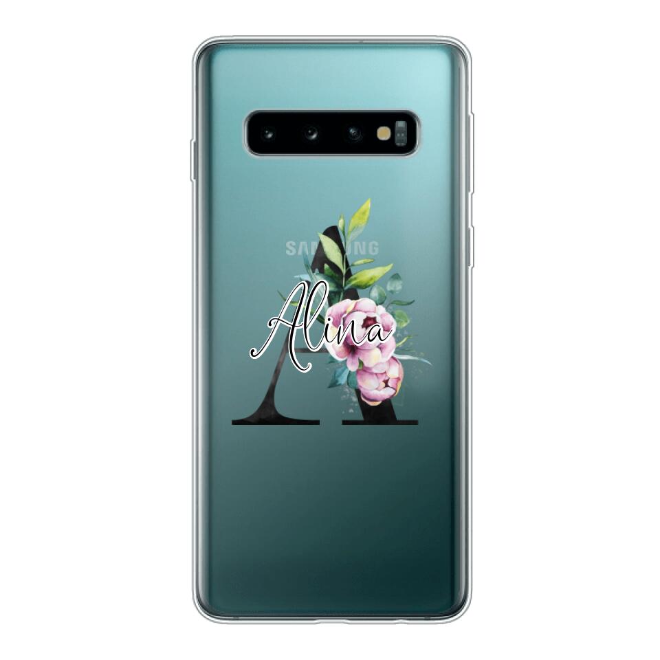 Personalisierte Handyhülle mit deiner Initiale (mit Blumen) - Samsung