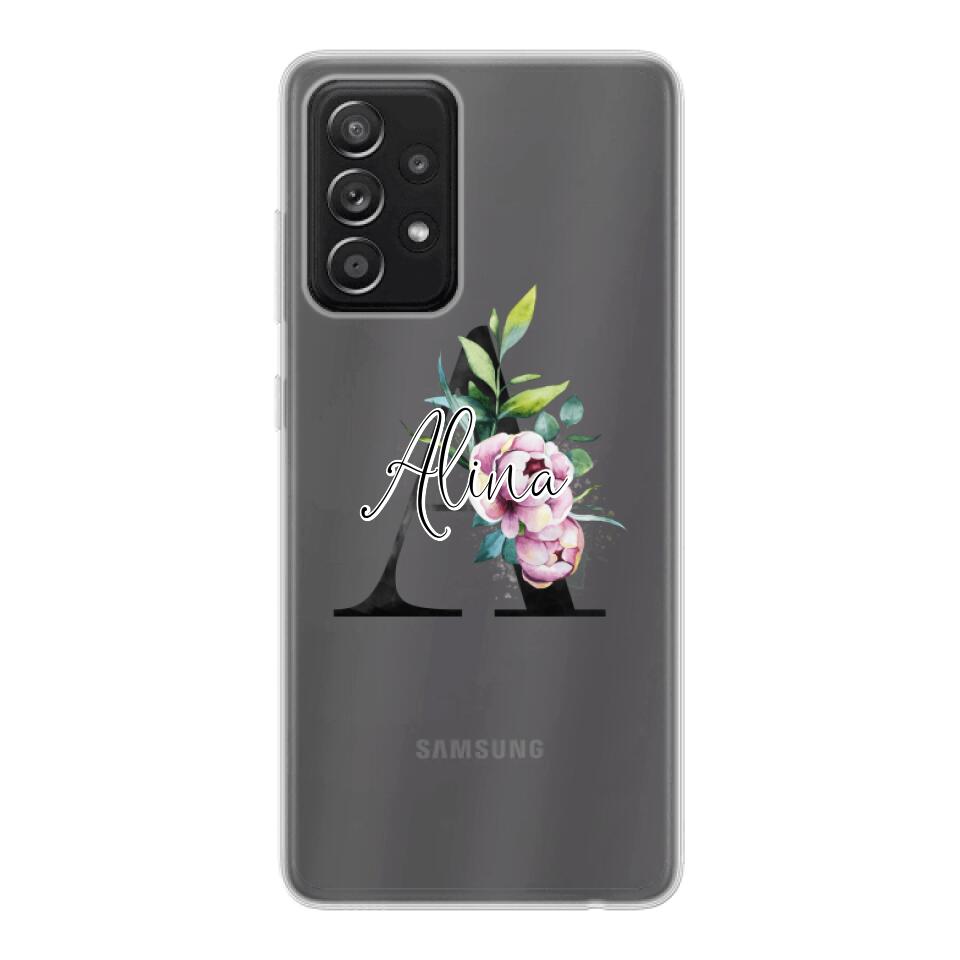 Personalisierte Handyhülle mit deiner Initiale (mit Blumen) - Samsung