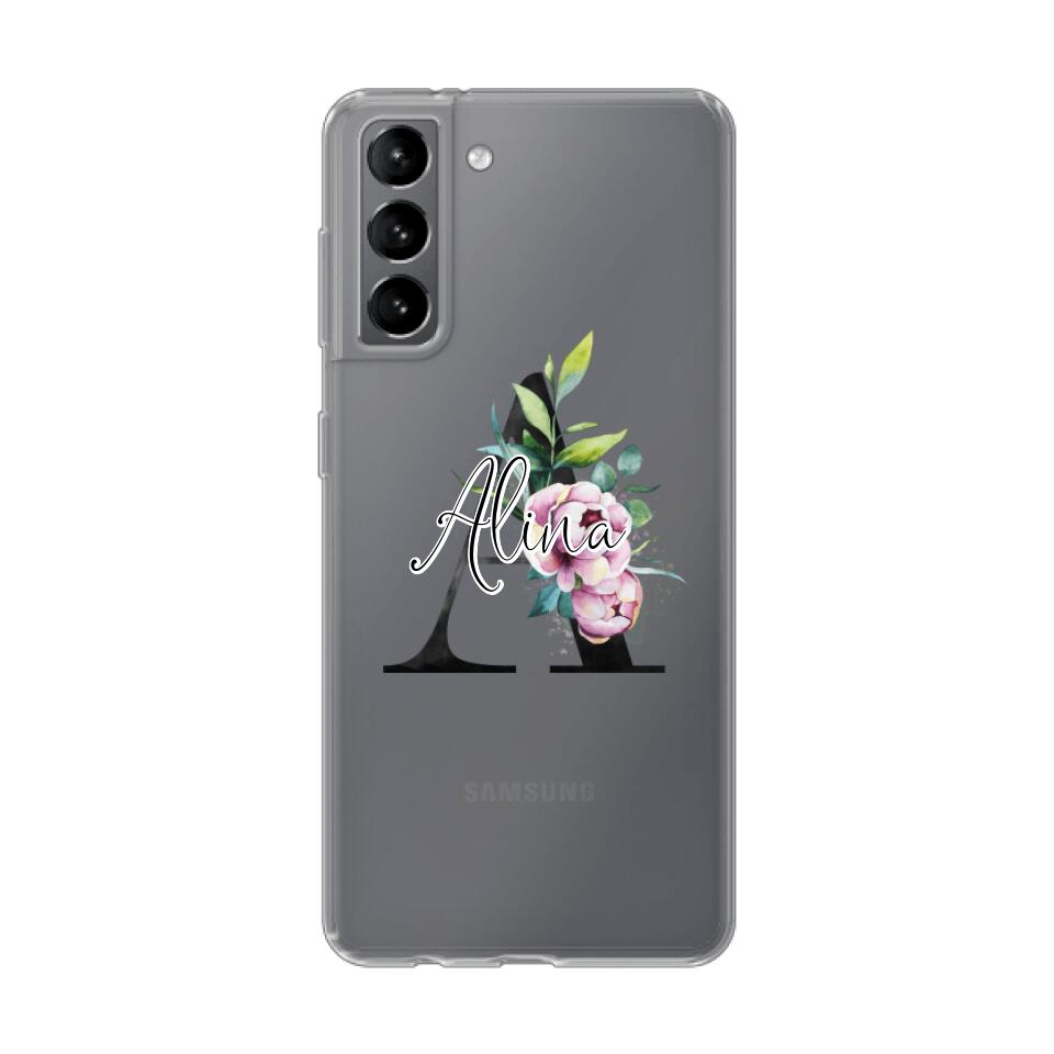 Personalisierte Handyhülle mit deiner Initiale (mit Blumen) - Samsung