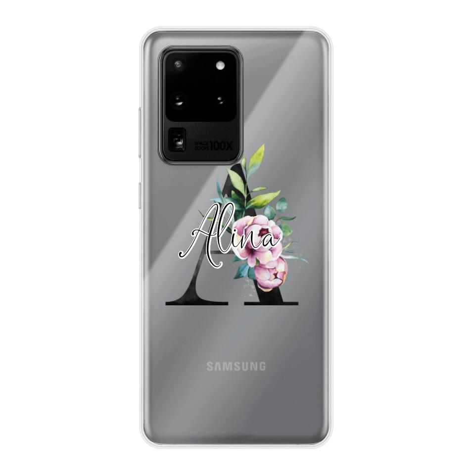 Personalisierte Handyhülle mit deiner Initiale (mit Blumen) - Samsung