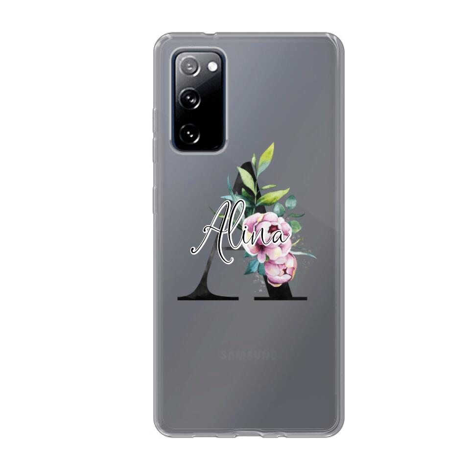 Personalisierte Handyhülle mit deiner Initiale (mit Blumen) - Samsung