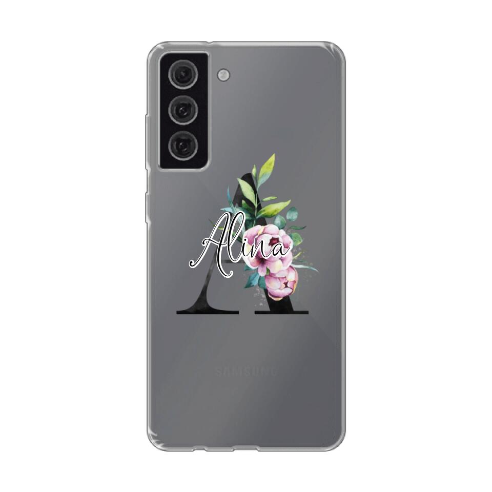 Personalisierte Handyhülle mit deiner Initiale (mit Blumen) - Samsung