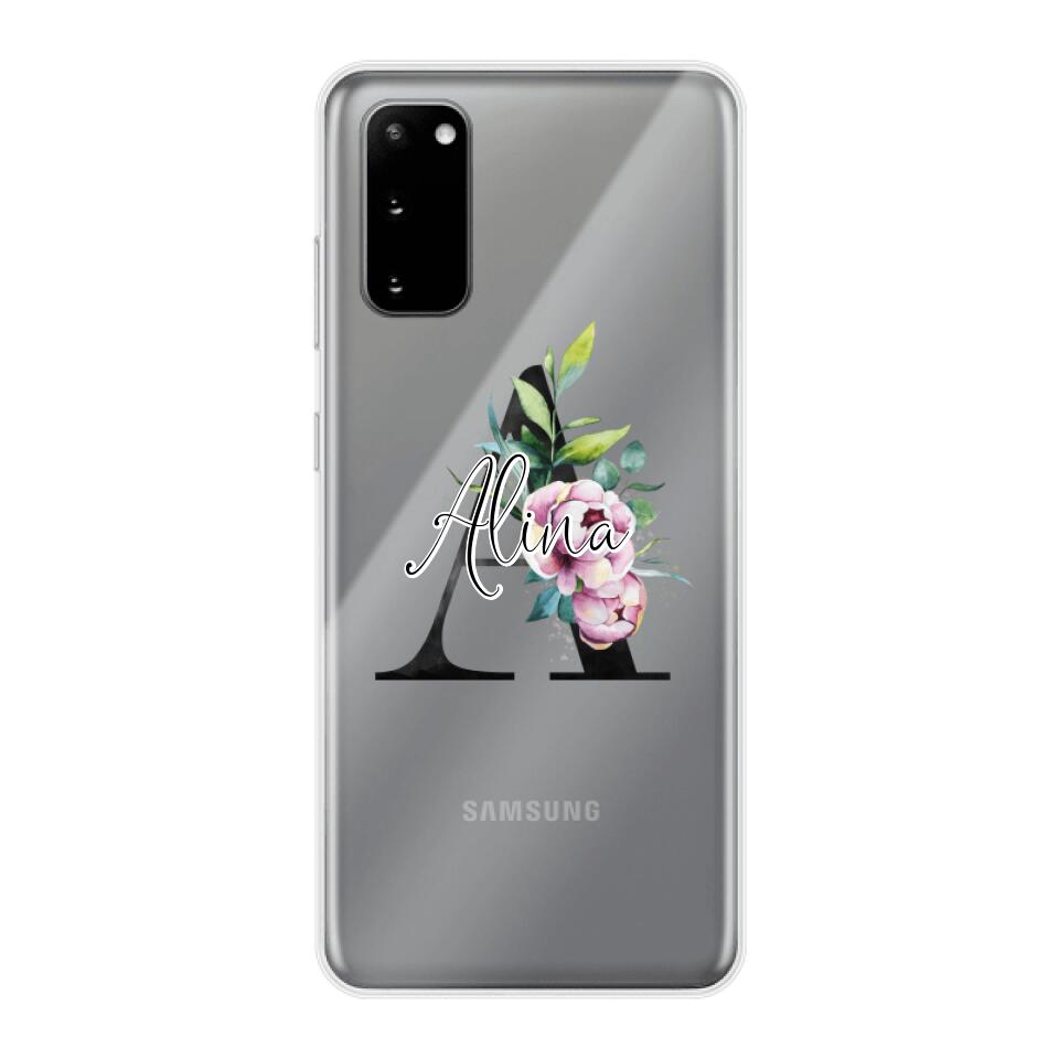 Personalisierte Handyhülle mit deiner Initiale (mit Blumen) - Samsung