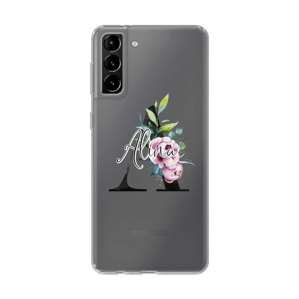 Personalisierte Handyhülle mit deiner Initiale (mit Blumen) - Samsung