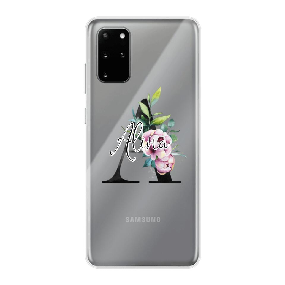 Personalisierte Handyhülle mit deiner Initiale (mit Blumen) - Samsung