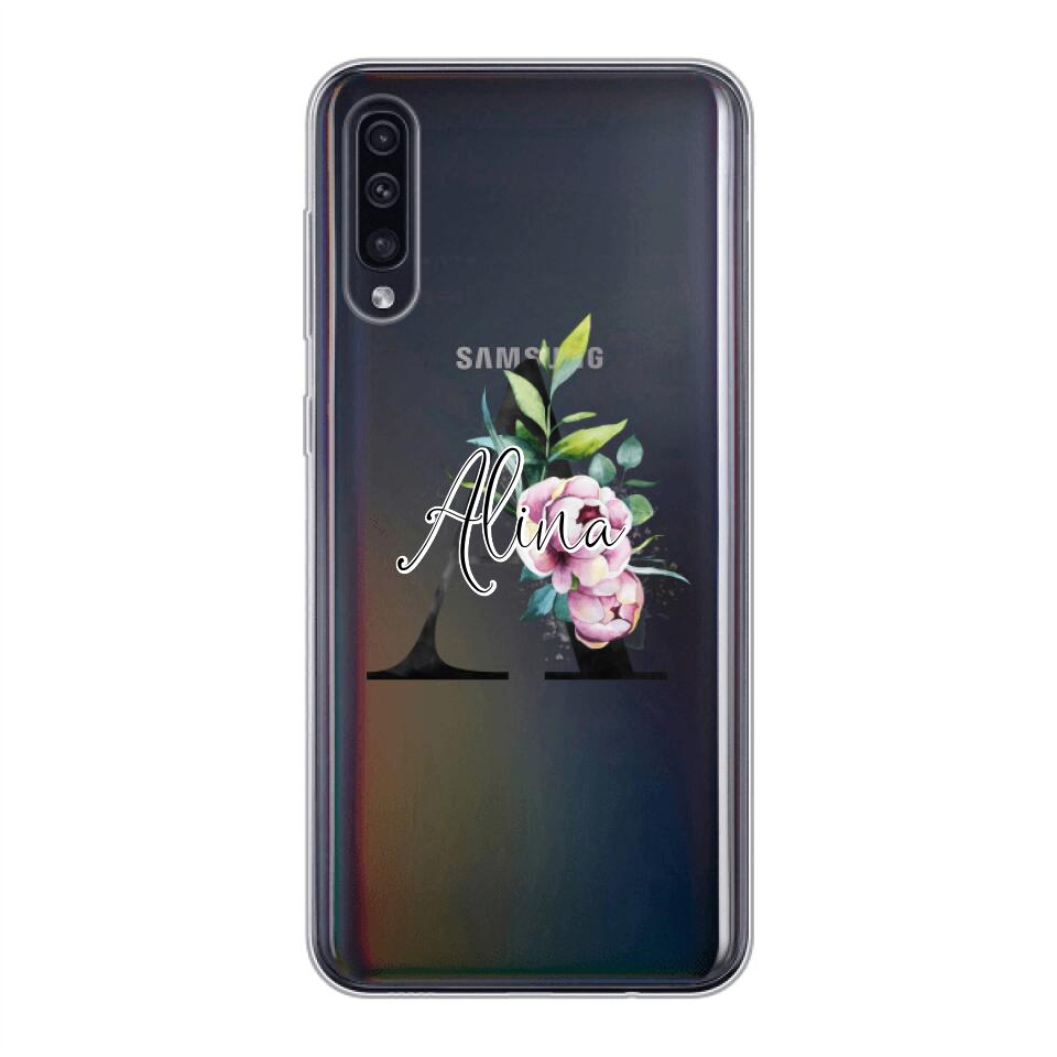 Personalisierte Handyhülle mit deiner Initiale (mit Blumen) - Samsung