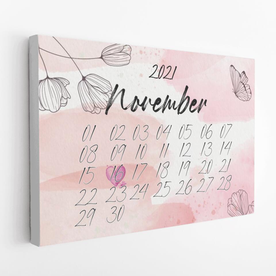 Personalisierte Leinwand mit deinem besonderen Tag im Kalender-Stil - Valentinstags Geschenk